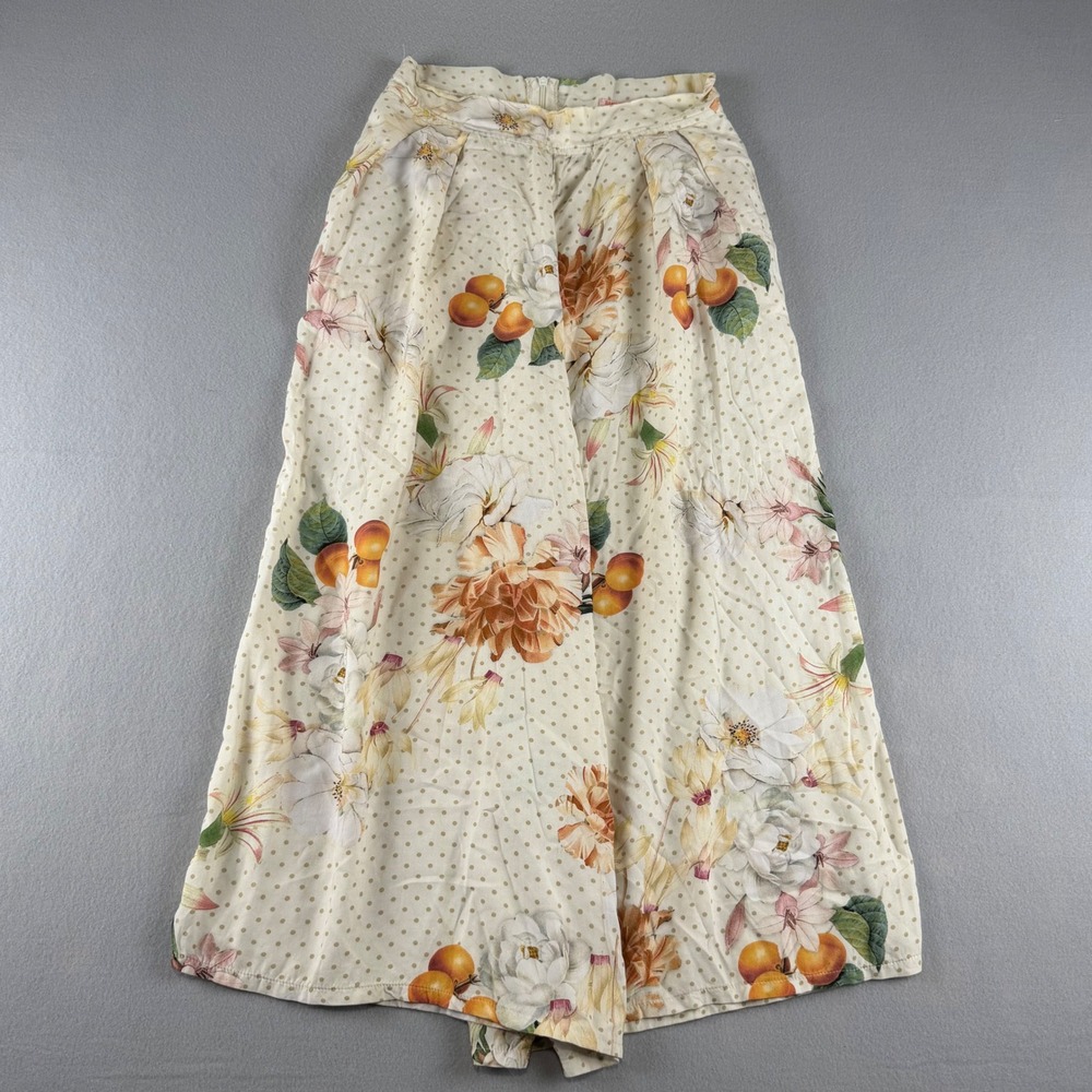 Bianca Andrade Aquamar Floral Polka Dot Wide Leg Culotte Pants Cream Womens S